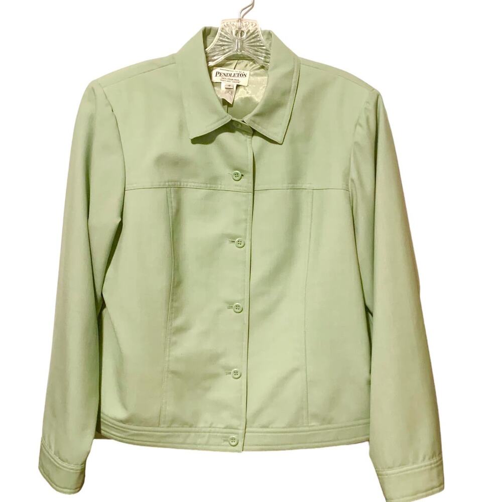 Pendleton Wool Jacket Blazer Button Cropped Green… - image 1